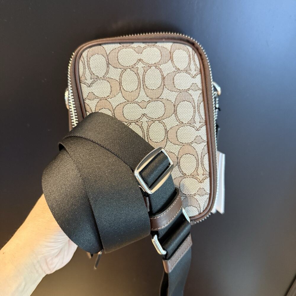 NWT Coach Men's Stanton Crossbody In Signature Jacquard Silver/Oak/Maple CH097 - Picture 2 of 13